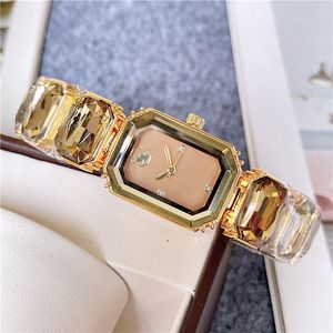 Модные брендовые наручные часы для женщин и девочек, разноцветные драгоценные камни, стильный стальной металлический ремешок, кварцевые часы с логотипом SW72