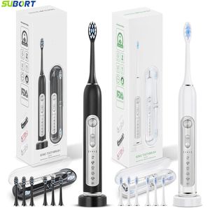 SUBORT Super Sonic Electric Toothbrushes for Adults Kid Smart Timer Whitening Toothbrush IPX7 Waterproof Replaceable Heads Set 231225