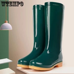 High Rain Boots Women Solid Color Waterproof Anti Slip Work Rubber Shoes Long Water Shoes Rubber Boots Drop 231226