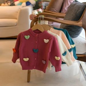 Autumn Kids Baby Prom Heart Knit Outwear Sweaters Cardigans For Girls Single Breast Coat 231226