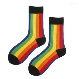 Kadın Socks Candy Renk Gökkuşağı Moda Orta Tüp Kazık Çorapları Japon Kızlar Sonbahar Kış Şeritleri Kaykay Boyutu 35-42