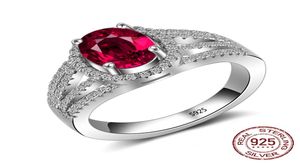 Moda oval kırmızı taş taş kübik zirkon yüzüğü katı 925 sterling gümüş nişan alyans kadınlar için hediye j3404818159