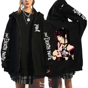 Anime Death Note Hoodie Erkek Kadın Komik Grafik Ceketler Kazak Sweatshirts Haruku Y2K Zip Maltolar Hiphop kapüşonlu Kadın Giysileri