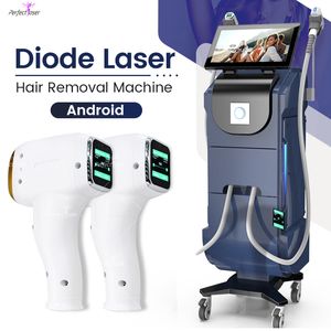 2023 Neueste Diodenlaser-Haarentfernungsmaschine 2 Griffe mit Bildschirmen Android-System Lazer Haarentfernungs-Schönheitsausrüstung für Spa-Salon