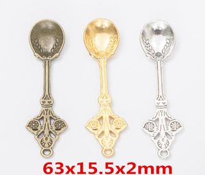 30pcs 6315mm Vintage Gümüş Renkli Altın Kaşığı Takılar Antika Bronz Kaşık Kolyesi Bilezik Küpe Kolyesi DIY mücevherleri1817290