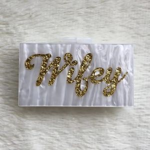 Özelleştirilmiş Mektup Adı Hifey Pearl Beyaz Altın Gümüş Gümüş Gümüş Glitter Akrilik Kutu Kavrama Kadın Partisi Lady Purse Cüzdan 231226