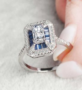 Düğün 14K Altın Takı Square Safir Yüzük Kadınlar İçin Peridot Anillos Mavi Topaz Taş Taş Bizuteria Elmas Takı Rings1736672