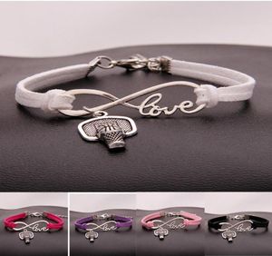 Gioielli di moda Argento antico Basket tiro Bracciale sportivo con ciondolo Bracciale con ciondoli Corda di velluto misto Infinity Love 8 Bangle 9206774