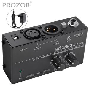 Микшер PROZOR ультракомпактный усилитель для наушников для микрофона XLR, аудиосигнал с разъемом 6,35 мм, выход 3,5 мм с адаптером питания MA400