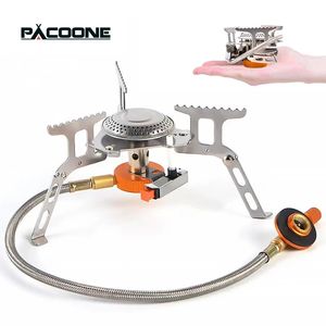 PACOONE Camping Gas Stove Outdoor Windproof Tourist Portable Folding Electronic Split Stove Tourist Equipment For Cooking 231225