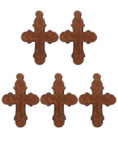Kolye Kolyeleri Diyalo 5pcs Antik Çarmaşık İsa Mesih Çapraz Ortodoks Doğal Ahşap Soygunluklar DIY Kolye Takı Süslemeleri