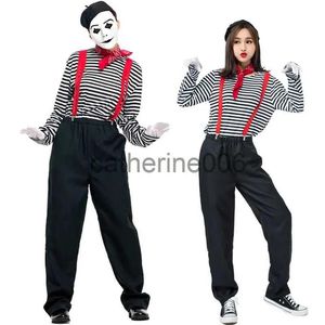 Durumlar Özel Durumlar Cadılar Bayramı UNISEX MIME Sanatçı Kostümü Erkekler Siyah Beyaz Sessiz Aktör Takım Kıyafet Palyaço Cosplay Kostümleri F