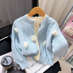 Spring Autumn Young Kids Girl Sweater Cotton 3D Floral Pattern Toddler Girl Sweaters Coat Solid Sweet Knitted Baby Girl Cardigan 231226