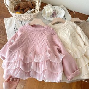 Girls Sweater Autumn Winter Children Knitted Lace Sweatshirts For Baby 1 To 7 Years Woolen Tops Clothes Kids Pullover Sweater 231226