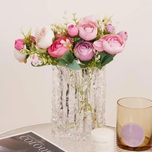 Dekoratif Çiçekler Yapay Çiçek İpek Çay Gül Bouque Ev Dekoru Gelin için Düğün Buket Diy sahte düzenleme