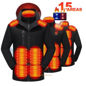 Isıtmalı Ceket 15 Bölge Erkek Kadınlar Yıkanmış USB Şarjlı Isıtmalı Giysiler Uzun Kollu Hoodie Isıtma Ceket Kış Spor Aksesuarları 231226