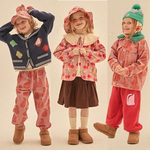 Giyim setleri jm çocuklar sevimli kiraz kıyafetleri seti Kore tarzı bebek bebek baskı üstleri ve etekler takım elbise moda kız pamuk ceket 1-11 yaş