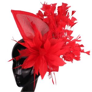 Elegante headwear imitação sinamay feminino fascinator chapéu pena noiva acessórios de cabelo vintage cocar para senhora 231225