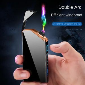 Heaters lighter electric recharge usb plasma cigarette windproof free shipping cool Laser induced double arc Men's Gift lighters
