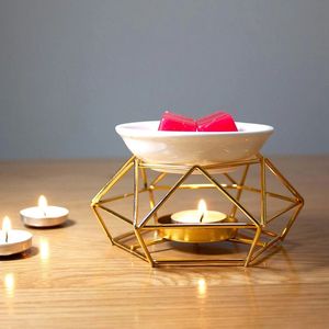 Ceramic Fragrance Lamp Essential Oil Burner Metal Burner For Essential Oils Wax Melt Burner With Round Ceramic Bowl 231226