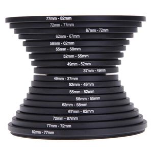 18pcs Kamera lens filtresi Yukarı Adım Yukarı Yukarı Çarpma Halka Adaptör Metal Tüm DSLR 3782 8237mm Montaj Set Kiti 231226