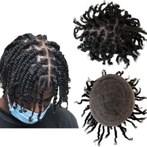 Brazilian Virgin Human Hair Replacement #1b Natural Black Afro Twist Braids 8x10 Full Lace Toupee for Black Men