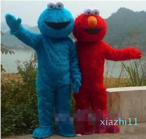 Kostümler Moda2020 Yüksek Kalite İki PC !! Susam Sokağı Kırmızı Elmo Blue Cookie Canavar Maskot Kostümü, Hayvan Karnavalı +Ücretsiz Kargo