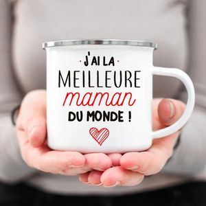 A melhor mãe da mãe francesa impressa a xícara criativa de copo de café criativo de bebida de leite de leite xícara de esmalte da xícara da família 231227