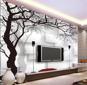 красивые пейзажи обои ручная роспись черно-белые 3d абстрактные деревья квадрат ТВ фон wall259y9838762