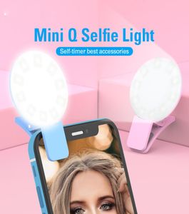 Coloful Mini Q Selfie Ring Light Portable Flash Led USB -клип мобильный телефон для ночной пографии заполнить свет для iPhone samsung9409846