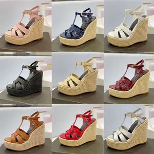 Sandalet Ünlü Tasarımcı Kadınlar Espadrilles Kama Sandal Topuklu Deri Ayakkabılar 10.5 Cm Topuk Ayarlanabilir Toka Gelinlik Ayakkabısı Kutu 325