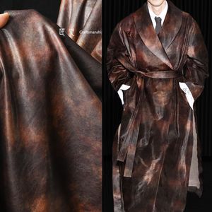 Kırmızımsı kahverengi boya deri deri vintage eski su geçirmez pamuk ceket deri ceket torbası giyim tasarımcısı kumaş