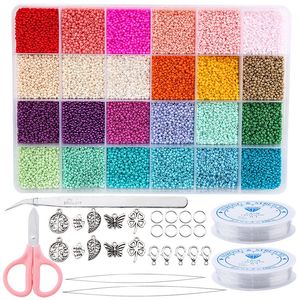 20000 PCS Takı Yapımı Kit Tohum Boncukları Set 2mm Cam Boncuklar Set Bilezikler Kolye Yüzük Yapımı DIY Art Craft 231227