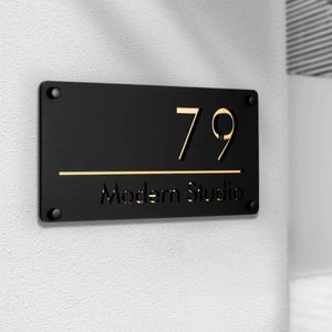 Modern Acrylic Outside House Number Door Plates Shop Signboard Customized Address Letter Family Name for Home el Mailbox 231226