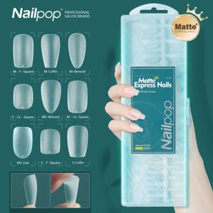 Nailpop Короткие матовые типсы для наращивания ногтей Полное покрытие Гелевые типсы Nail Art Capsule Press on Coffin Almond Fake Express Nails 231227