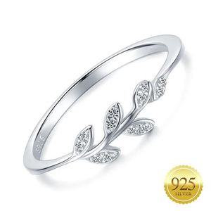 S925 STERLING Gümüş Alyans Basit Kübik Zirkonya Zeytin Yaprak şekli Kadınlar manşet Parmak Başparmak Band Rings245H