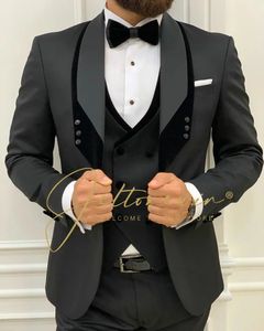 Costume Homme Mariage Formal Fashion Black Slim Fit Suits For Men 3 Piece Groom Wedding Suit Tuxedo Latest Coat Pant Design 231227