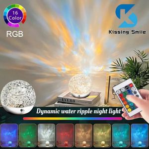 3D Water Ripple Projector Night Light Crystal Lamp для аквариума Dawn Sunset Светодиод RGB Звездная океанская волна динамическая комната атмосфера 2023 231227