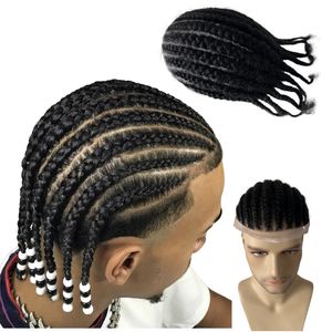 European Virgin Human Hair Systems #1b Natural Black Afro Corn Braids Toupee 8x10 Full Lace Unit for Black Men