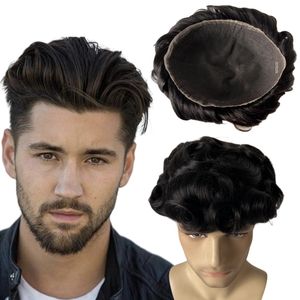 Indian Virgin Human Hair Systems 1# Black 8x10 Toupee Full Swiss Lace Unit for White Men