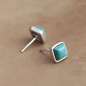 Dangle Küpeler Orijinal Retro Ulusal Tarz Doğal Turkuaz Saplama Kadınlar Sterling Silver S925 Zarif Geometrik Meydan S