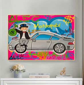 Graffiti alter Mann mit Dollar Money Bag und Autos und Drucken Alec Canvas Gemälde Wandkunst Bilder für Wohnzimmer Home 2028386