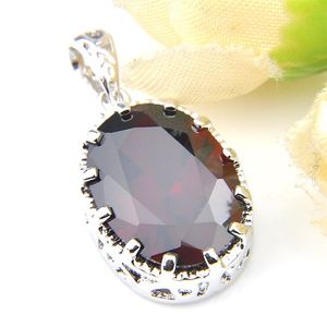 Şükran Günü Takı Kırmızı Garnet Oval Kesme Kolyeleri 925 Kadınlar İçin Gümüş Takı Kolye kolyeleri Anne Hediye P0006261Q