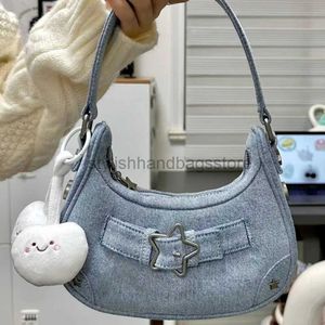 Сумки для плеча корейская джинсовая сумка Y2K Star Star Star Decor Женская подмышка Ins Hobos Vintage Pu кожаная сумка для женщин