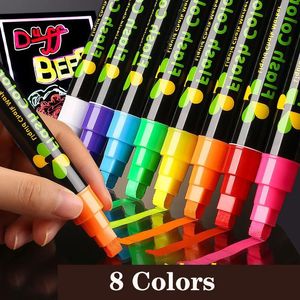 8 Renk 6mm Sıvı Tebeşir Silinebilir Üstün Floresan İşaretçi Kalem Beyaz Tahta Grafiti LED Reklam Kara Tahta 231227