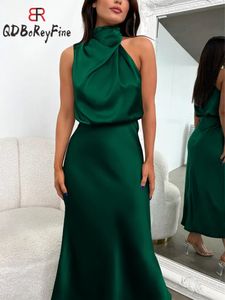 Satin Silk Women Dresses Sexy Evening Party Sleeveless Off Shoulder Bodycon Elegant Maxi for 2023 Summer Wedding 231228