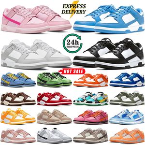 2024 Homens Mulheres Sapatos Armazém Local Flat Sneakers Lows Panda Branco Preto Cinza Nevoeiro Triplo Rosa Universidade Azul Vermelho Difuso Taupe Lobo Cinza Mens Treinadores Casuais GAI