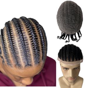 Indian Virgin Human Hair Replacement #1 Jet Black Afro Corn Braids 8x10 Full Lace Toupee for Black Men
