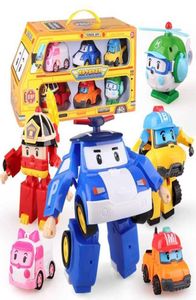 6pcs/set Korea Toys Robocar Poli Dönüşüm Robot Poli Amber Roy Araba Modeli Anime Action Figür Oyuncaklar En İyi Hediyex05262797625