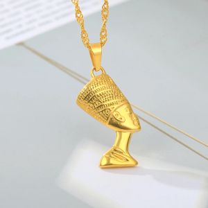 Mısır kraliçesi nefertiti kolye unisex altın renkli Afrika kolyeleri kadınlar için mücevherler 14k sarı altın siyah tarih ay hediyesi